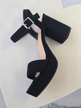 Black Block Heel Ankle Strap Sandals
